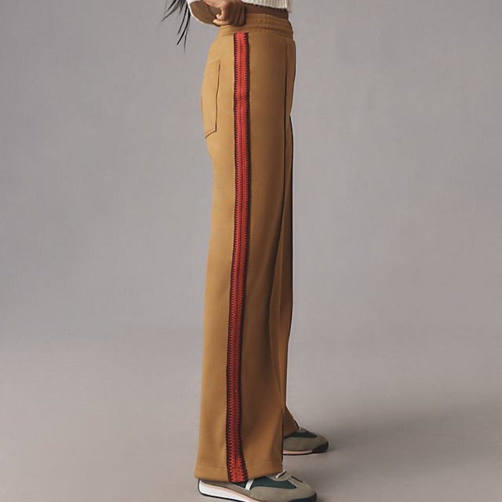 Maeve Tan Track Pants with Red Side Stripe